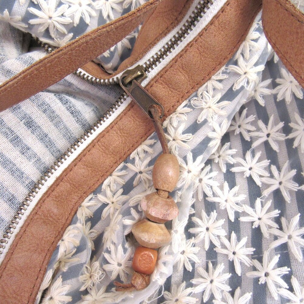 Anthropologie Cream Crochet Hobo Bag with Tan Leather Straps - Picture 5 of 7